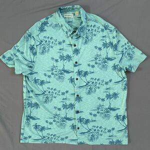 Men’s‎ Caribbean Teal Short Sleeve Shirt Tropical Palm Tree Print XL